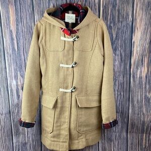 Woman’s Thread & Supply Tan And Plaid Colored Hooded Pea Coat - Size M